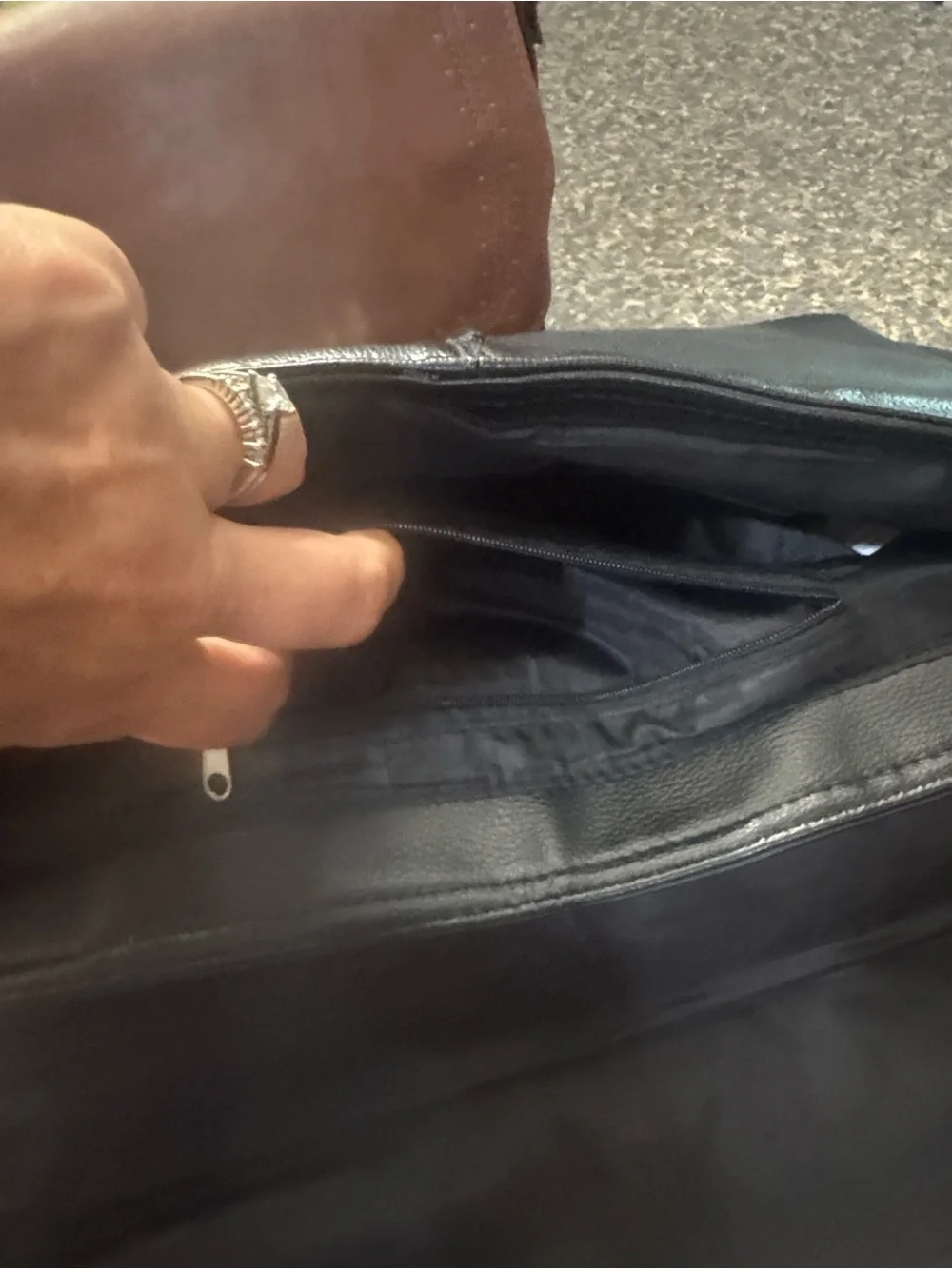 Kenneth Cole Black Faux Leather Messenger Bag with Adjustable Strap